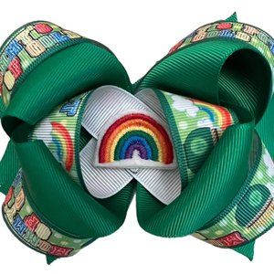 NEW Handmade St. Patrick's Day Mommy's Pot Of Gold Rainbow Stacked Boutique Bow